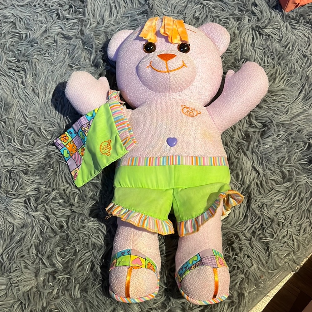 Doodle Bear Plush Purple Write on Bear Pants Hair 1994 2005